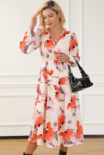 Blue Zone Planet | Printed V-Neck Balloon Sleeve Dress BLUE ZONE PLANET