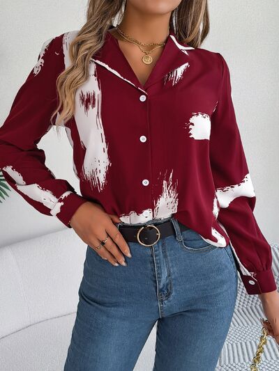 Blue Zone Planet | Printed Collared Neck Button Up Shirt BLUE ZONE PLANET