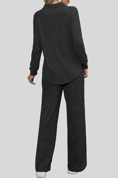 Blue Zone Planet | Ribbed Long Sleeve Top and Pocketed Pants Set BLUE ZONE PLANET