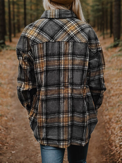 Blue Zone Planet | Plaid Snap Down Long Sleeve Shacket BLUE ZONE PLANET
