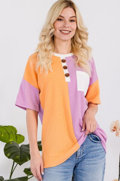 Blue Zone Planet | Celeste Full Size Color Block Short Sleeve T-Shirt BLUE ZONE PLANET