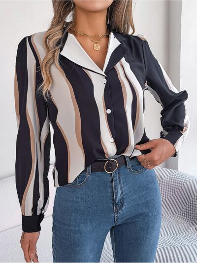 Blue Zone Planet | Printed Button Up Long Sleeve Shirt BLUE ZONE PLANET