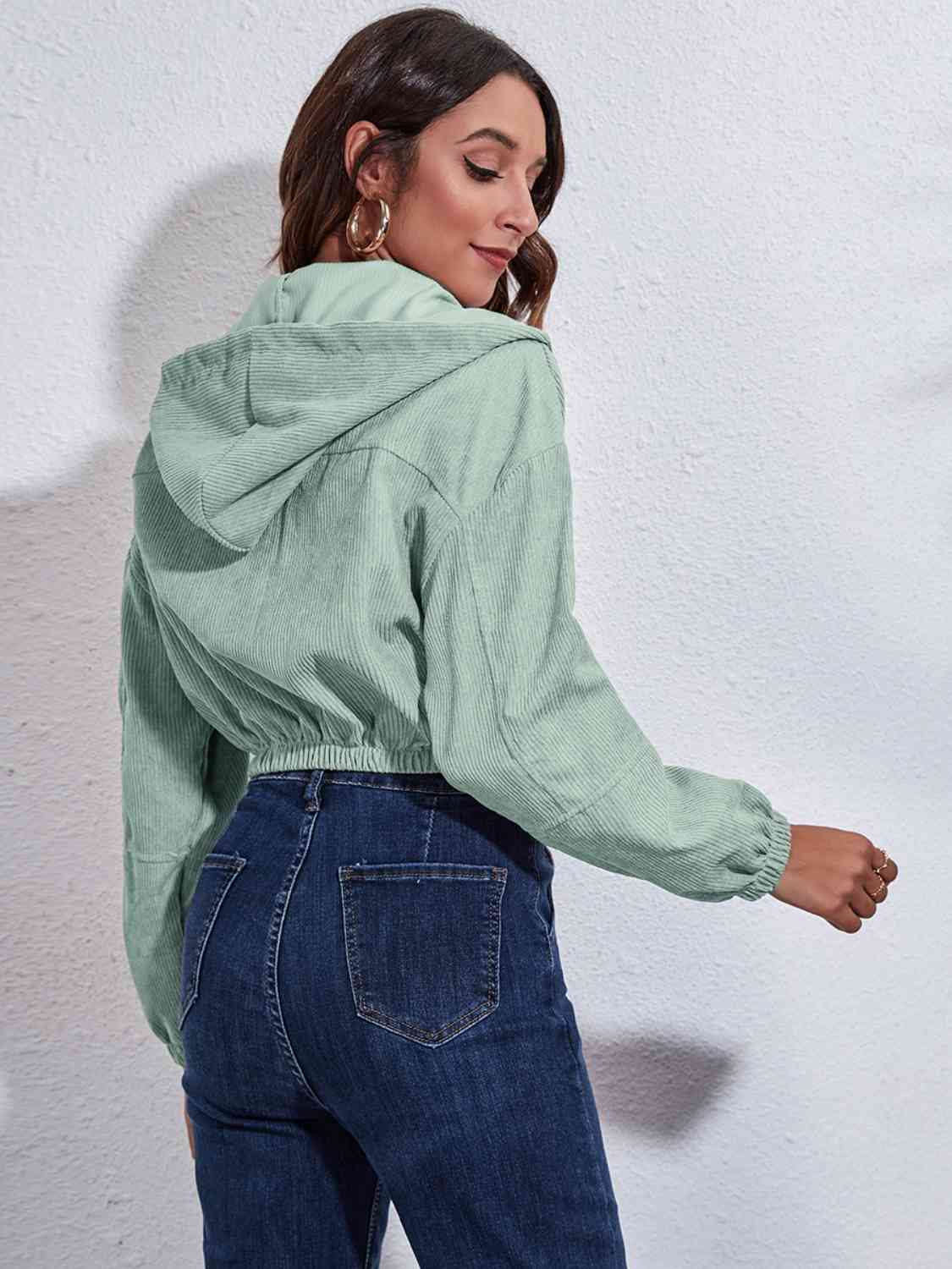 Drawstring Hooded Zip Up Jacket with Pockets BLUE ZONE PLANET