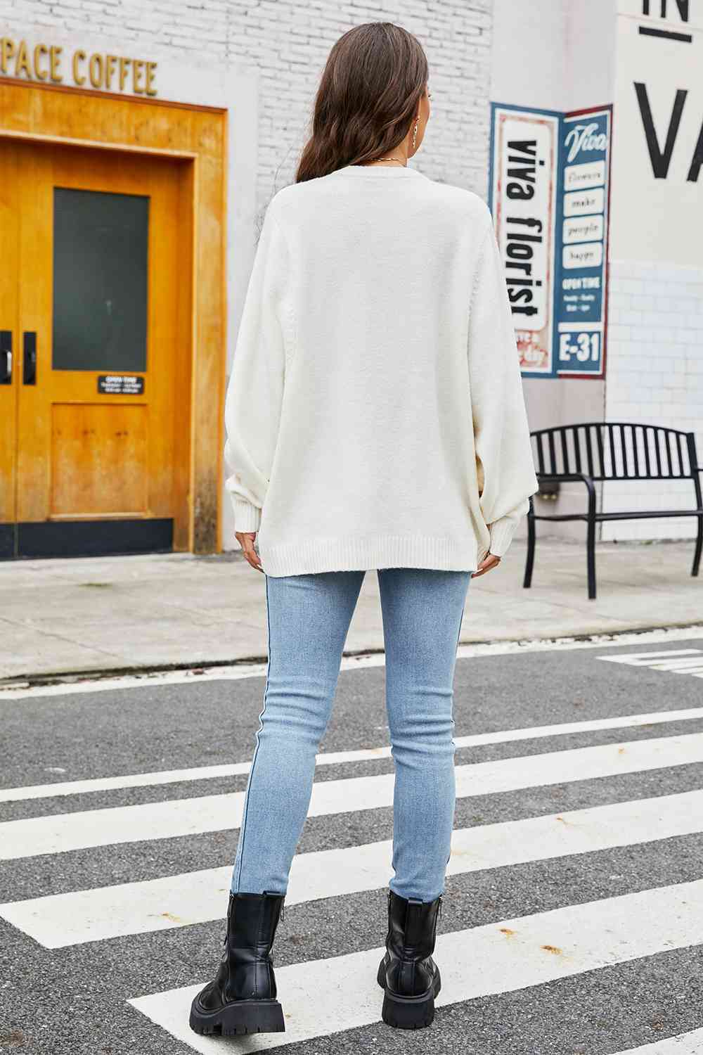 Round Neck Long Sleeve Sweater BLUE ZONE PLANET