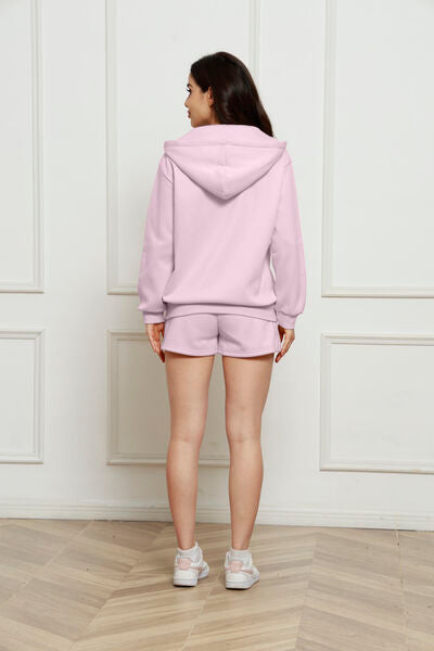 Blue Zone Planet | Zip Up Drawstring Hoodie and Shorts Set BLUE ZONE PLANET