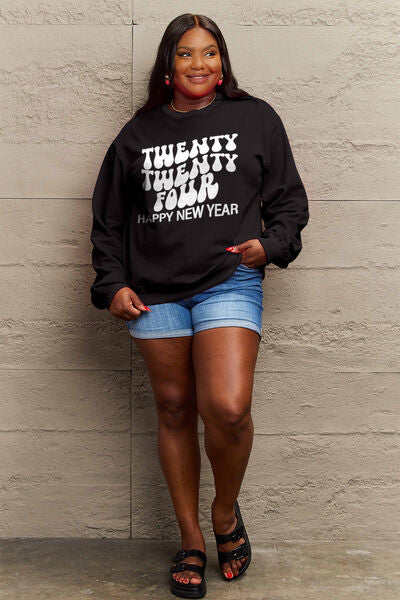 Blue Zone Planet | Simply Love Full Size TWENTY TWENTY FOUR HAPPY NEW YEAR Dropped Shoulder Sweatshirt BLUE ZONE PLANET