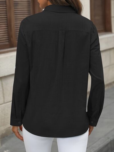 Blue Zone Planet | Button Up Pocketed Long Sleeve Shirt BLUE ZONE PLANET