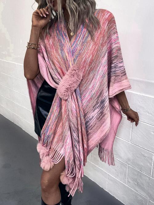 Heathered Fringe Hem Poncho BLUE ZONE PLANET