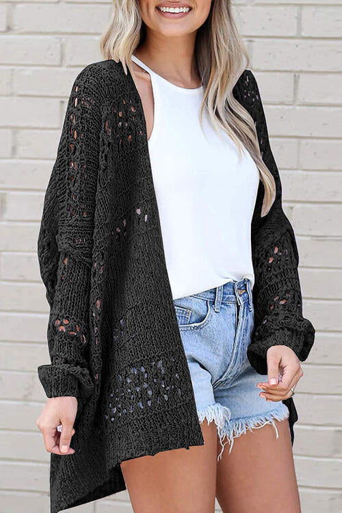 Openwork Open Front Long Sleeve Cardigan BLUE ZONE PLANET