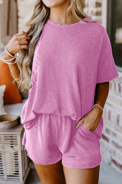 Blue Zone Planet | Round Neck Top and Pocketed Shorts Set BLUE ZONE PLANET