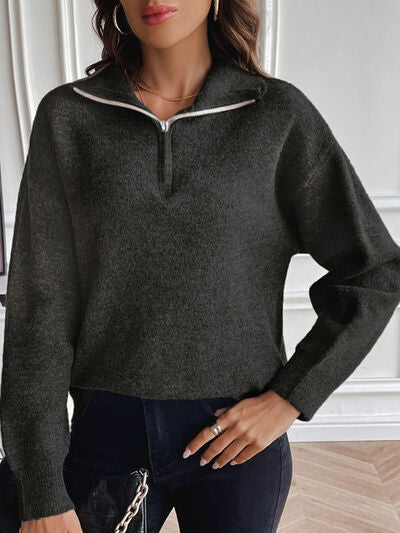 Blue Zone Planet | Half Zip Dropped Shoulder Sweater BLUE ZONE PLANET