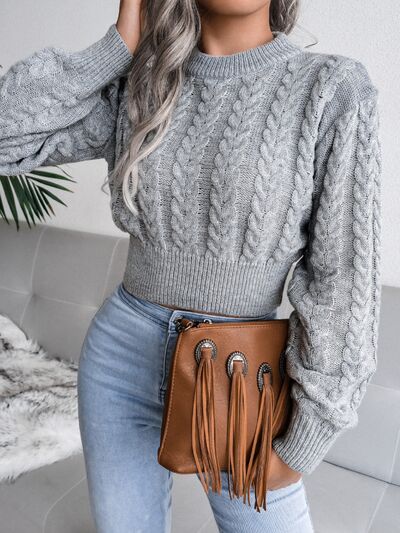 Blue Zone Planet | Cable-Knit Round Neck Sweater BLUE ZONE PLANET