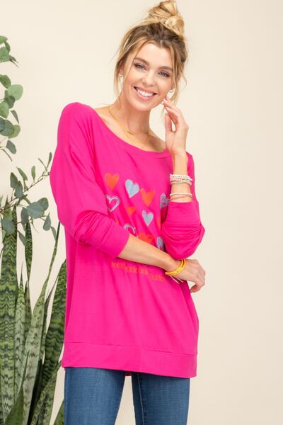 Blue Zone Planet | Celeste Full Size Heart Graphic Long Sleeve T-Shirt BLUE ZONE PLANET