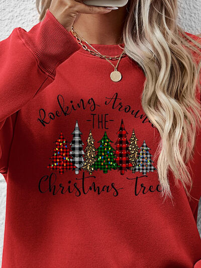 Blue Zone Planet | Christmas Tree Graphic Round Neck Sweatshirt BLUE ZONE PLANET
