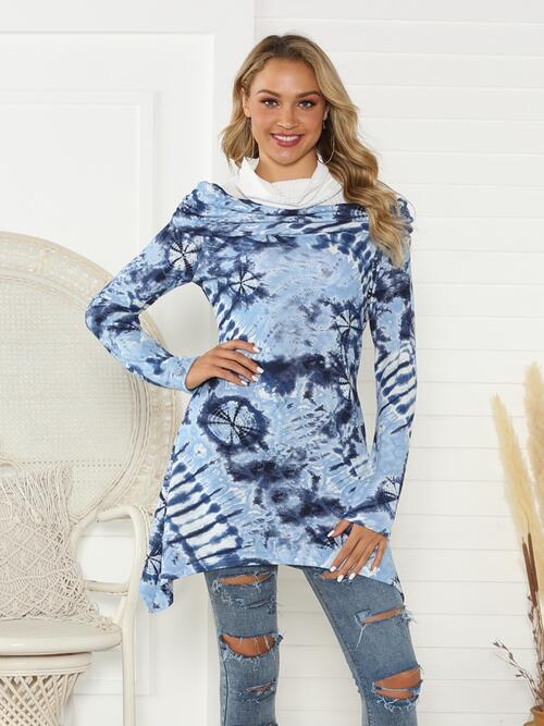 Printed Raglan Sleeve Mock Neck T-Shirt BLUE ZONE PLANET