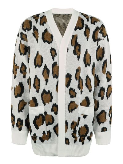Blue Zone Planet | Leopard Open Front Dropped Shoulder Cardigan BLUE ZONE PLANET