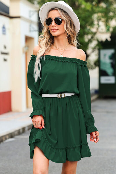 Blue Zone Planet | Frill Off-Shoulder Flounce Sleeve Dress BLUE ZONE PLANET
