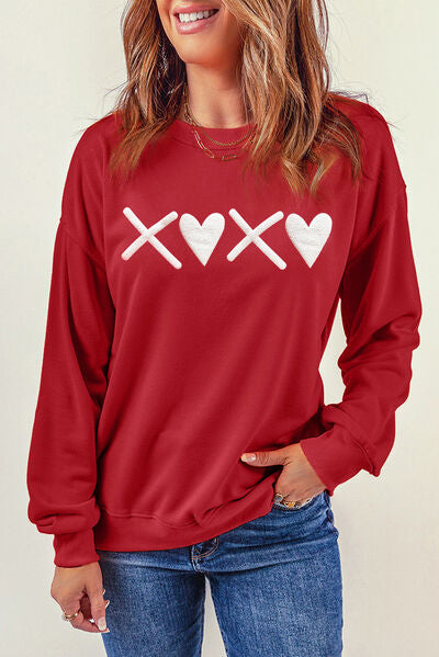 Heart Graphic Round Neck Dropped Shoulder Sweatshirt-TOPS / DRESSES-[Adult]-[Female]-Deep Red-S-2022 Online Blue Zone Planet