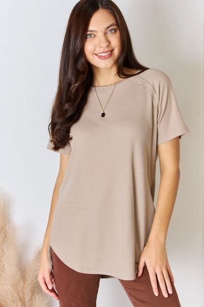 Blue Zone Planet | Zenana Baby Waffle Short Sleeve Slit High-Low T-Shirt BLUE ZONE PLANET