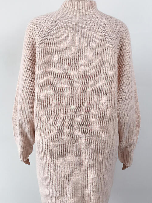Mock Neck Dropped Shoulder Sweater Dress BLUE ZONE PLANET