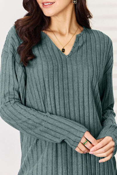 Blue Zone Planet | Basic Bae Full Size Notched Long Sleeve Top and Pants Set BLUE ZONE PLANET