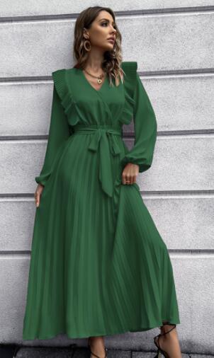 V-neck hem pleated dress kakaclo