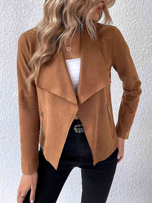 Collared Neck Long Sleeve Jacket BLUE ZONE PLANET