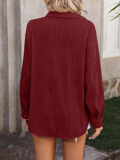Button Up Dropped Shoulder Shirt Trendsi