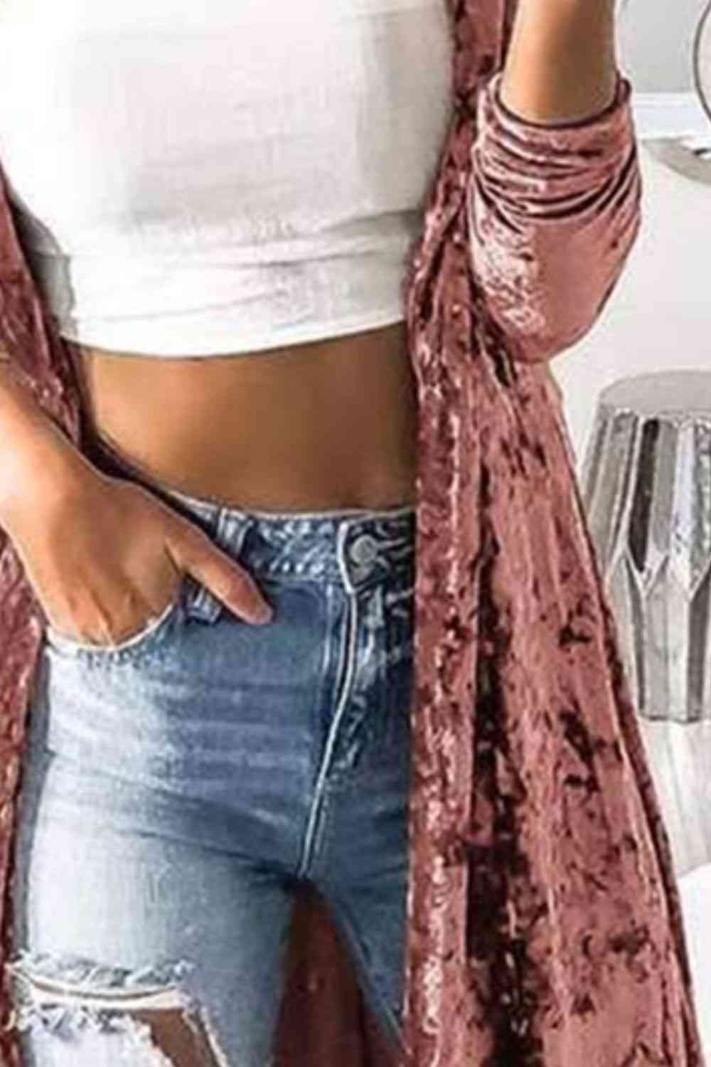 Open Front Long Sleeve Longline Cardigan BLUE ZONE PLANET