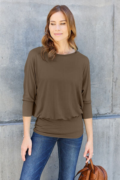 Blue Zone Planet | Basic Bae Full Size Round Neck Batwing Sleeve Blouse BLUE ZONE PLANET