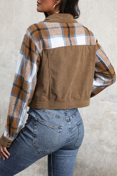 Blue Zone Planet | Plaid Button Up Collared Neck Jacket BLUE ZONE PLANET