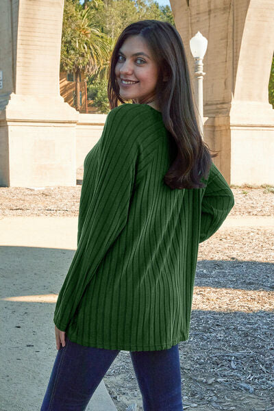 Basic Bae Full Size Ribbed Round Neck Long Sleeve Knit Top BLUE ZONE PLANET