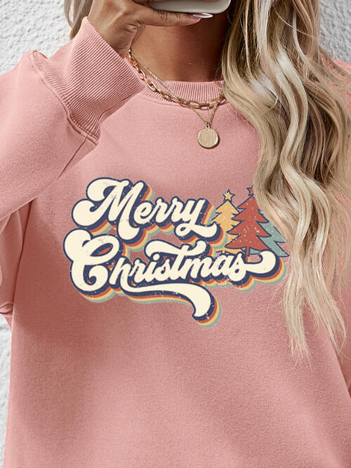 Christmas Letter Graphic Round Neck Sweatshirt BLUE ZONE PLANET