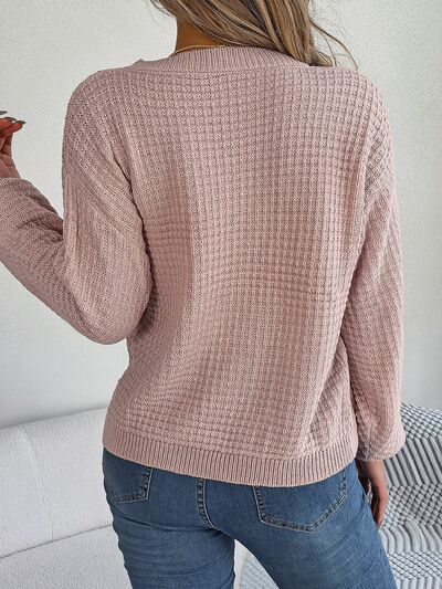 Blue Zone Planet | Cable-Knit Round Neck Long Sleeve Sweater BLUE ZONE PLANET
