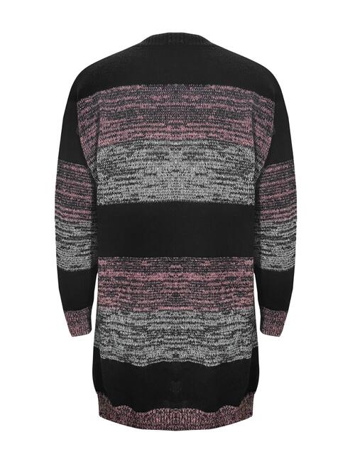 Striped Open Front Long Sleeve Cardigan with Pockets BLUE ZONE PLANET