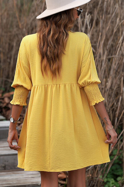 Blue Zone Planet | Round Neck Lantern Sleeve Mini Dress BLUE ZONE PLANET