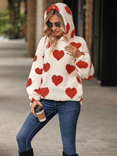Blue Zone Planet | Fuzzy Heart Pocketed Dropped Shoulder Hoodie BLUE ZONE PLANET