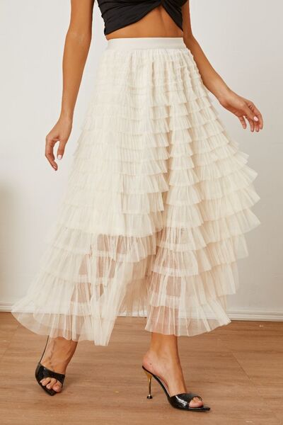 Blue Zone Planet | Ruched High Waist Tiered Skirt BLUE ZONE PLANET