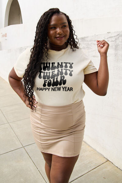 Blue Zone Planet | Simply Love Full Size TWENTY TWENTY FOUR HAPPY NEW YEAR Round Neck T-Shirt BLUE ZONE PLANET