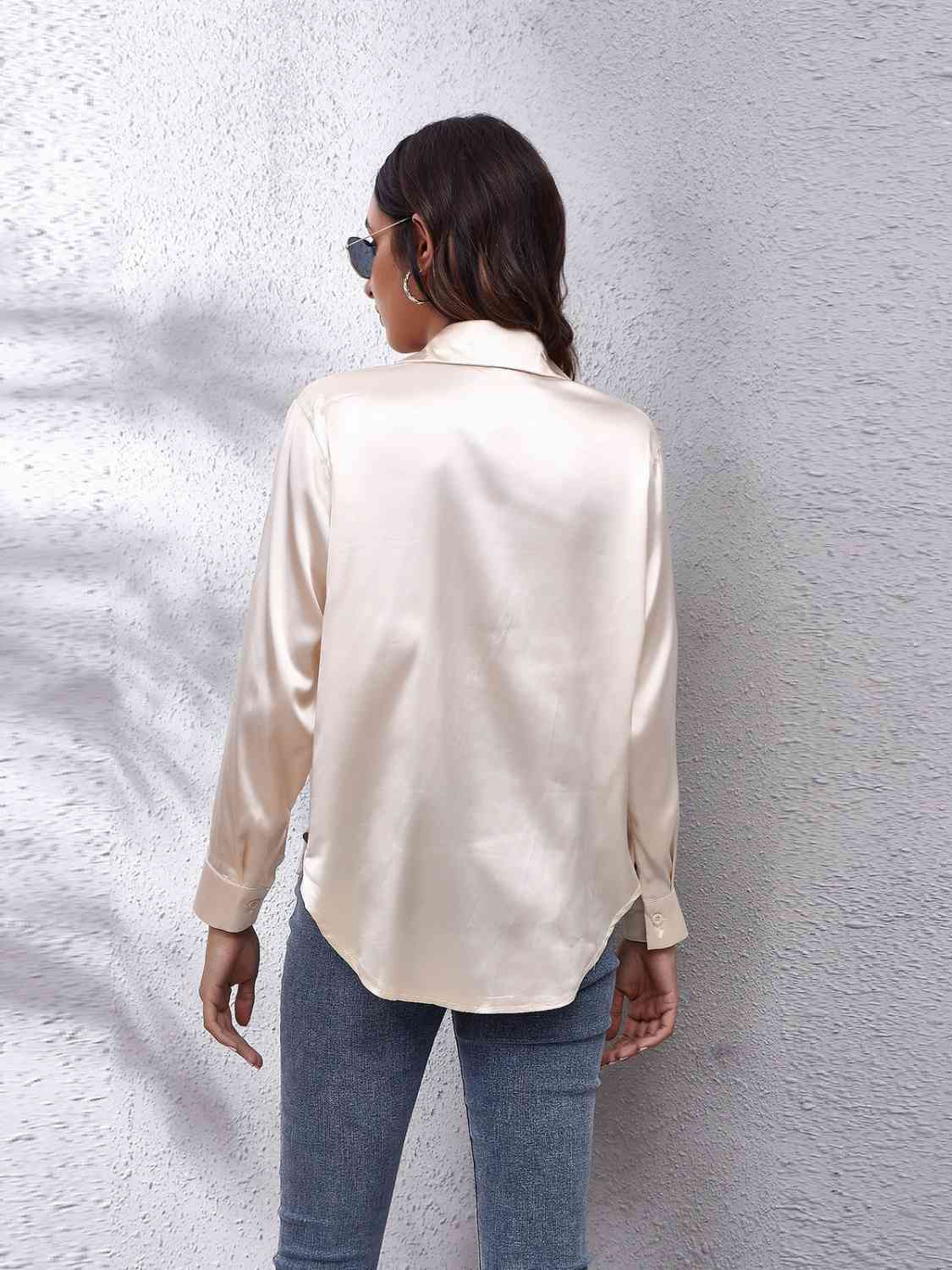 Collared Neck Buttoned Long Sleeve Shirt BLUE ZONE PLANET