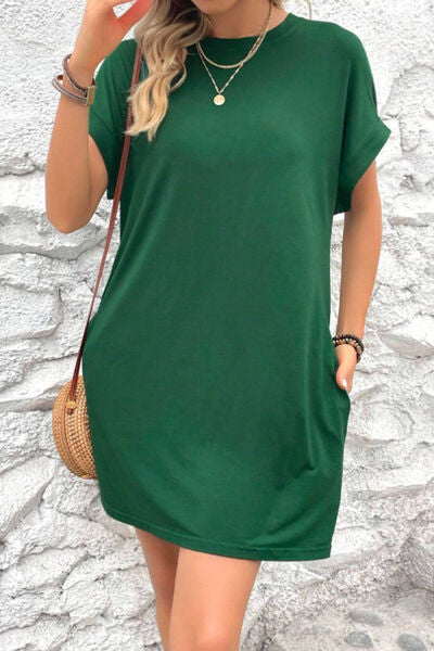 Blue Zone Planet | Pocketed Round Neck Short Sleeve Dress BLUE ZONE PLANET