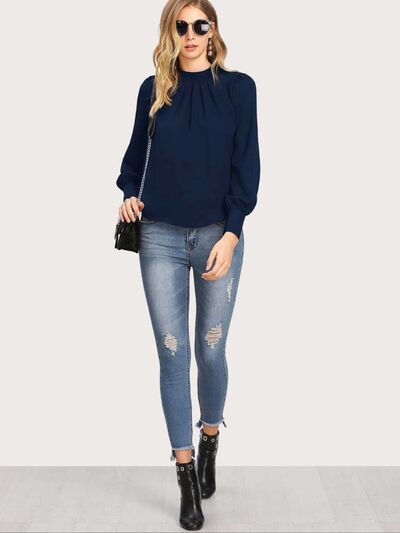 Blue Zone Planet | Mock Neck Lantern Sleeve Shirt BLUE ZONE PLANET