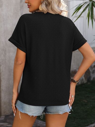 Blue Zone Planet | Eyelet Notched Short Sleeve T-Shirt BLUE ZONE PLANET