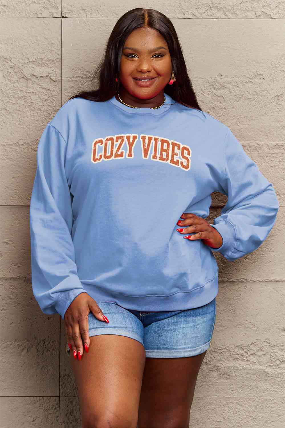 Blue Zone Planet | Simply Love Full Size COZY VIBES Graphic Sweatshirt BLUE ZONE PLANET