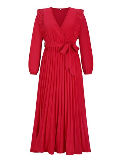 Blue Zone Planet | Pleated Surplice Tie Waist Maxi Dress BLUE ZONE PLANET