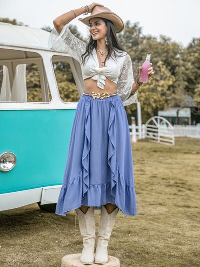 Blue Zone Planet | High Waist Ruffle Trim Skirt BLUE ZONE PLANET