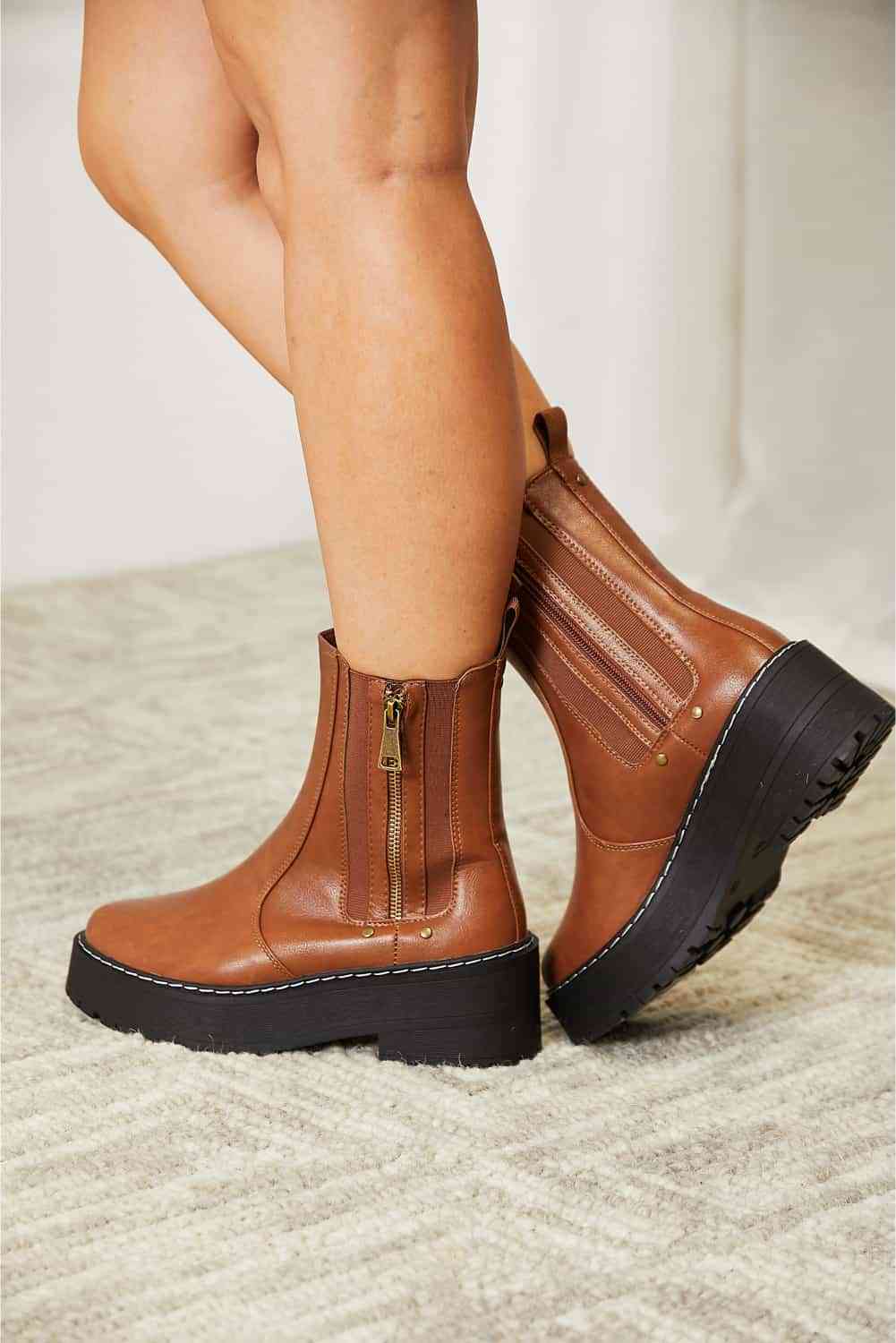 Forever Link Side Zip Platform Boots BLUE ZONE PLANET