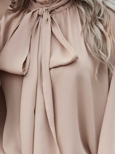 Blue Zone Planet | Tie Neck Lantern Sleeve Blouse BLUE ZONE PLANET