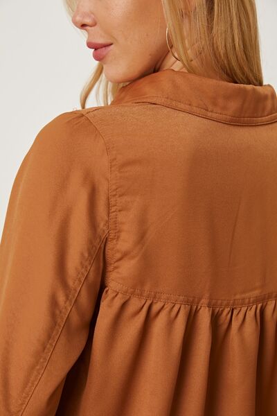 Balloon Sleeve Collared Neck Blouse Trendsi