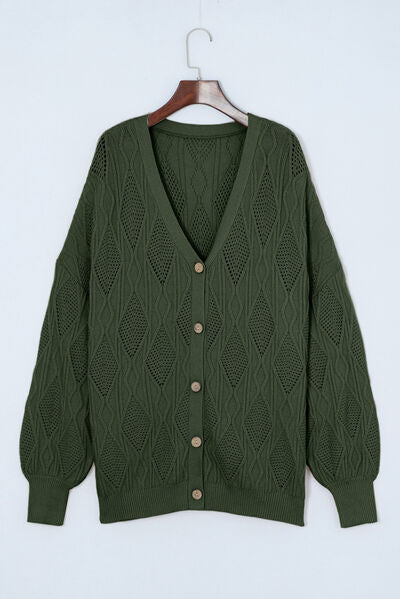 Blue Zone Planet | Plus Size Cable-Knit Button Up Sweater BLUE ZONE PLANET